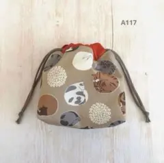 ハンドメイド＊おにぎり巾着袋＊保冷保温＊おにぎり1個用＊手まり猫＊ベージュ