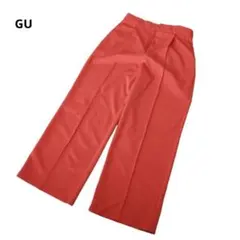 GU オレンジ カットソースラックス XL カラーパンツ ワイド 丈標準