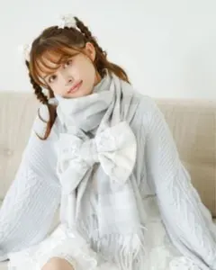 LIZLISA チェックリボンストール グレー