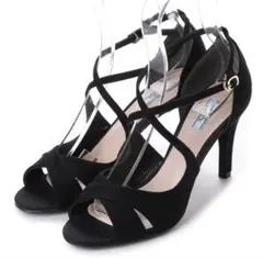 【EVOL】ILIMA 美脚クロスストラップサンダル ブラックスエード 24cm