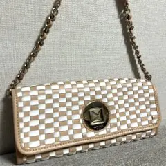 銀座かねまつ ツイード チェーン ワンショルダーバッグ フリンジ 未 