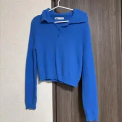 ZARA ポロネック ニット ブルー Mサイズ