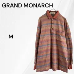 ミズノ　グランドモナーク　ボーダー　長袖　ポロシャツ　M　ブラウン