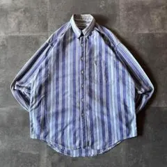 90s L.L.Bean BDシャツ ストライプ 青 XL A482 フェード