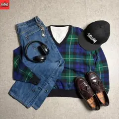 c-boy style(vol.972)チェック柄コットンニットデニムコーデ古着