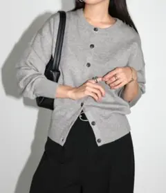 クルーネック無地ボーダー長袖ニットカーディガン