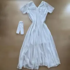 【美品】JUN MU QING ホワイト レディースワンピース Mサイズ