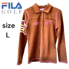 FILA GOLF 長袖ポロシャツ L ブラウン 刺繍 ゴルフ