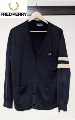 【FRED PERRY】ニットカーディガン/無地/ウール/刺繍/ロゴ/美品