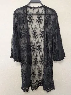 FASHION MESSAGE 花柄レース カーディガン ブラック