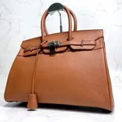 大人気✨ハンドバッグ 南京錠 カデナ フォーマル 本革 レザー オレンジ