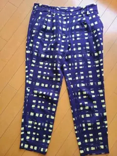 ENFÖLD ネイビーとイエローのチェック柄パンツ 38
