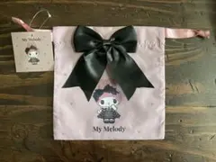 My Melody 真夜中のメロクロ　リボン付き巾着袋