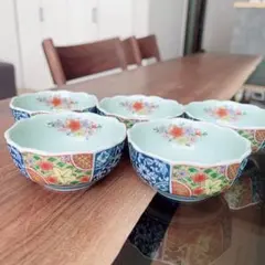 【有田焼】 輪花小鉢 5客セット 色絵 染付 金彩 古伊万里 和食器のサムネイル