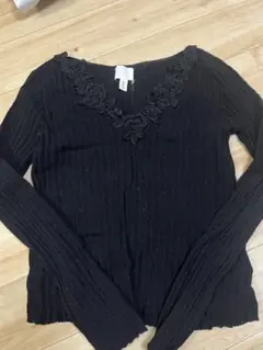 H&M 長袖 リブカットソー レースネック ブラック　y2k グランジ