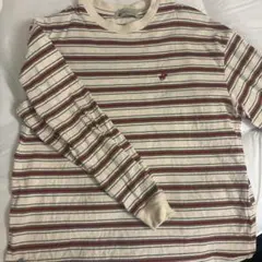 POLO　アイボリーと赤のストライプ長袖Tシャツ