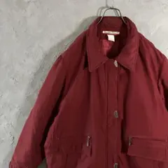 ヴィンテージ　ジャケット　フルジップ　無地　古着　中綿　バーガンディ　LO12