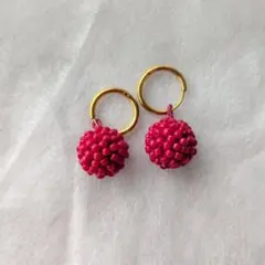 ハンドメイド ビーズピアス 赤 レッド