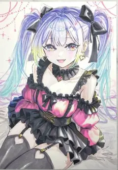 手描きイラスト 252】オリジナル原画中色紙「月光に女の子大怪盗