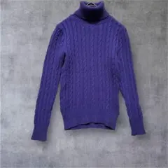 a2308【レオール】タートルネックニット　長袖　ケーブル編み　パープルM