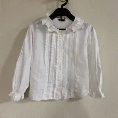 ホワイト フリル付き長袖ブラウス