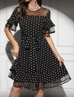 【S】sheinシーイン　ドット柄ひざ丈ワンピース　キャバドレスワンピ