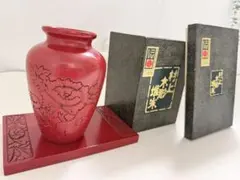 堆朱花瓶 高さ約19cm 中国美術 漆工芸 細密彫刻 花文様 花入 骨董品 中国美術 人物彫文堆朱花瓶 高48cm 銅製 細密細工 花文 骨董(I95