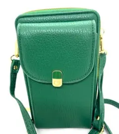グリーン レザー スマホショルダー ミニバッグ ポシェット 財布一体型 中古
