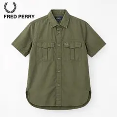 FRED PERRY 半袖 ミリタリーシャツ オリーブ S ワークシャツ