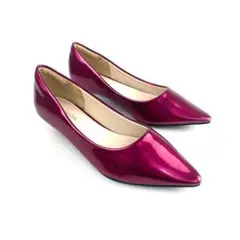 新品 3cmローヒールタイプのパンプス パープルエナメル 22cm