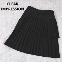 CLEAR IMPRESSION 2段プリーツスカート ブラック 膝丈 フレアのサムネイル