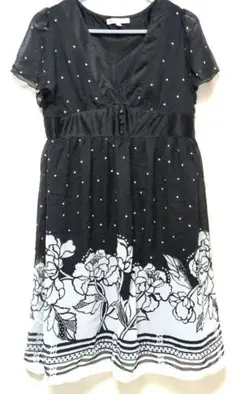 Sevradical ブラック花柄ワンピース LL