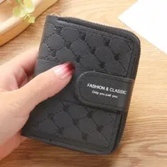 レディース ミニ財布 二つ折り PUレザー コンパクト財布 ウォレット ブラック