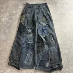 リメイクデニム パッチワーク ダメージデザイン ワイドパンツ vol.203