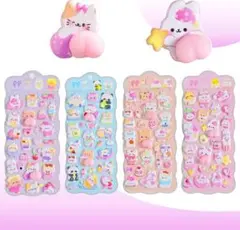 立体3Dシール ぷにぷに 動物デザイン 4枚セット デコ 交換 ご褒美 シール