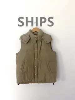 ベージュ ノースリーブ ダウンベスト フード取り外し可能　SHIPS