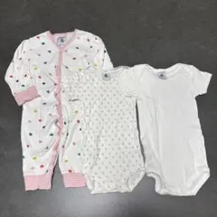 プチバトー 6m/67cm 長袖カバーオール　半袖ロンパース　3点セット　女の子