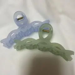 波状デザイン ヘアクリップ　青　緑　2個セット