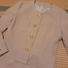 【日本製】ベージュ ウール ノーカラージャケット
