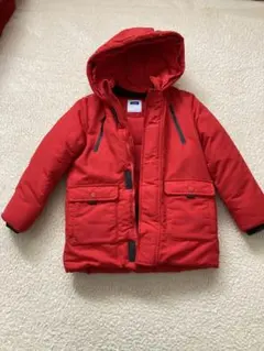 okaidi フード付きレッドダウンコート