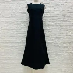 ノースリーブ　ドレス　ロング　Aライン　くろ　丸首　裏地なし　【977】