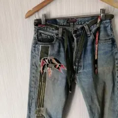 泥棒日記　デニムパンツ　ボタンフライ　パッチワークのサムネイル
