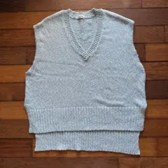 【美品】SM2 サマンサモスモス 水色 ×白 Vネック ニットベスト