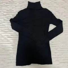 【UNIQLO】メリノリブタートルネックセーター S ブラック