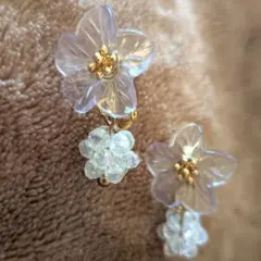 【美品】3coins イヤリング クリア花モチーフ