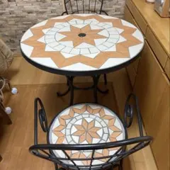 ガーデン3点セット モザイク調テーブル&チェア