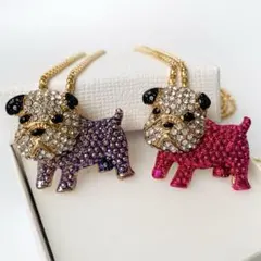 【２個セット】フレンチブルドッグ ラインストーン ネックレス　ペンダント　犬