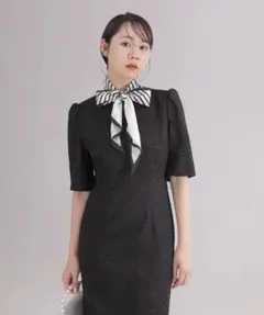 LEJA ブラックフリルチュールワンピースドレス