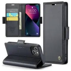iPhone 14ケース 手帳型 PUレザー TPU ブラック 498