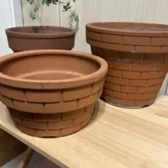 【3個】テラコッタ鉢　レンガ柄　植木鉢　寄せ植えガーデン雑貨ガーデニング
